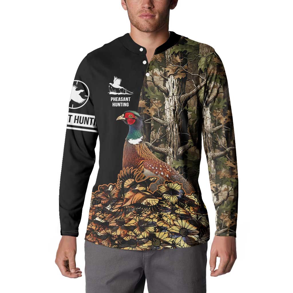 Custom Pheasant Hunting Button Sweatshirt with Woodland Forest Scene and Autumn Foliage Pattern - Wonder Print Shop