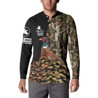Custom Pheasant Hunting Button Sweatshirt with Woodland Forest Scene and Autumn Foliage Pattern - Wonder Print Shop