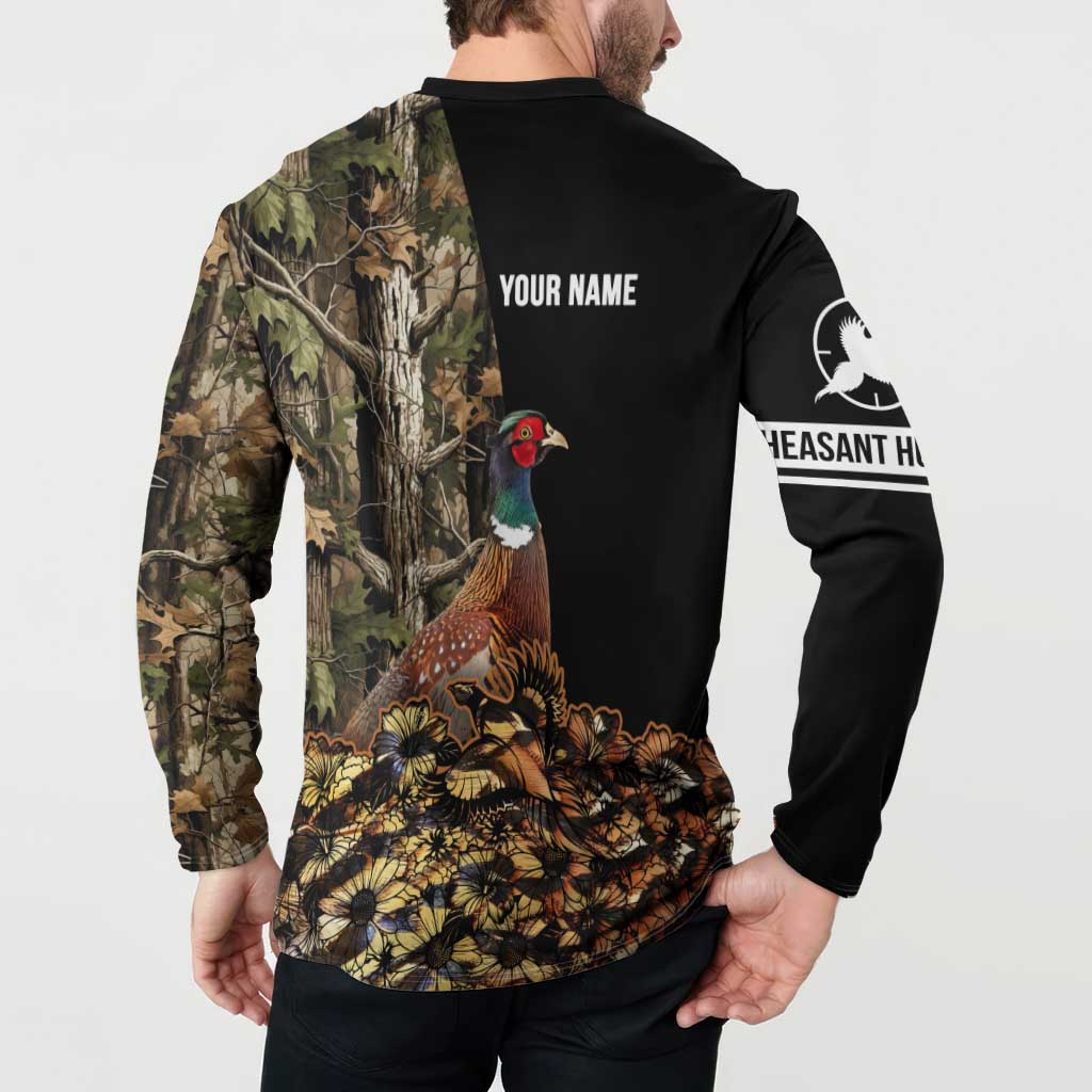 Custom Pheasant Hunting Button Sweatshirt with Woodland Forest Scene and Autumn Foliage Pattern - Wonder Print Shop