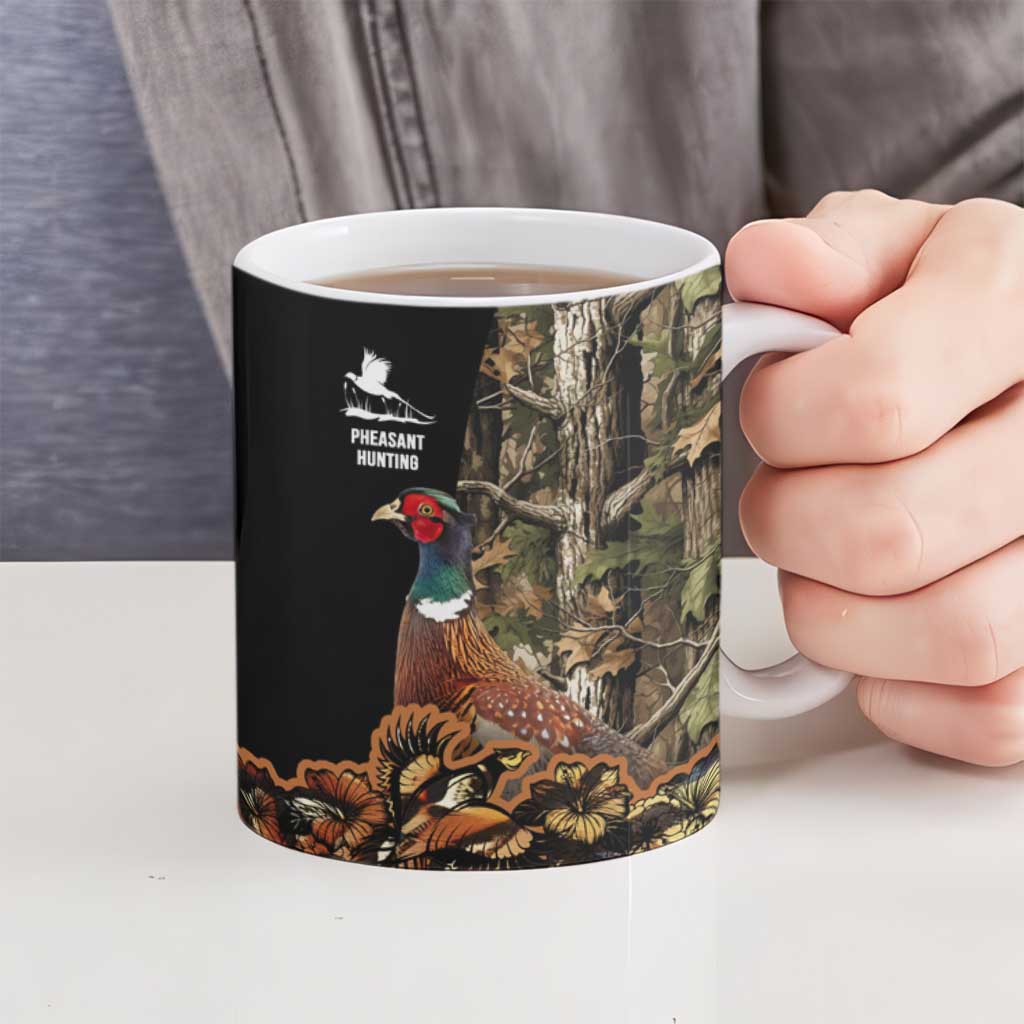 Custom Pheasant Hunting Ceramic Mug with Woodland Forest Scene and Autumn Foliage Pattern - Wonder Print Shop