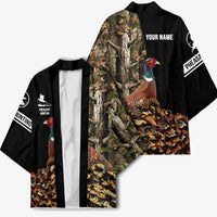 Custom Pheasant Hunting Kimono with Woodland Forest Scene and Autumn Foliage Pattern - Wonder Print Shop