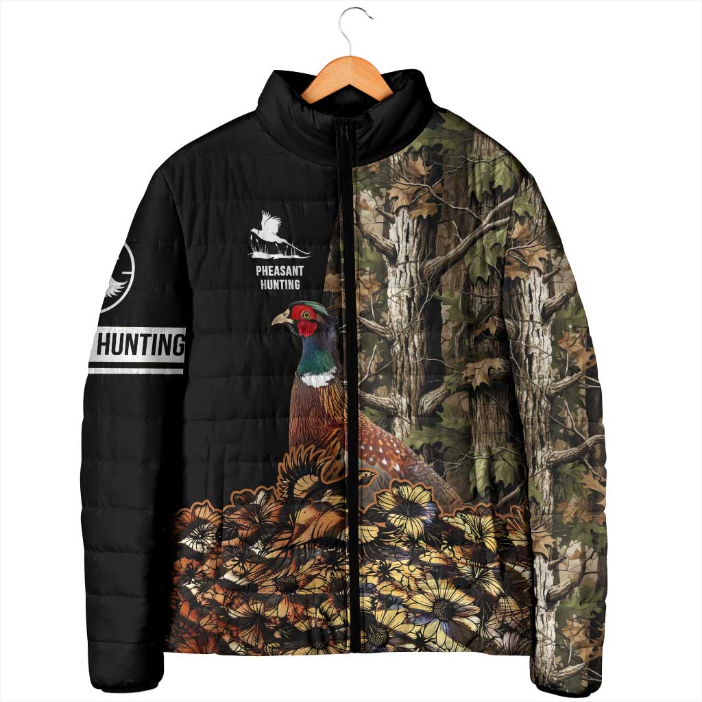 Custom Pheasant Hunting Padded Jacket with Woodland Forest Scene and Autumn Foliage Pattern - Wonder Print Shop