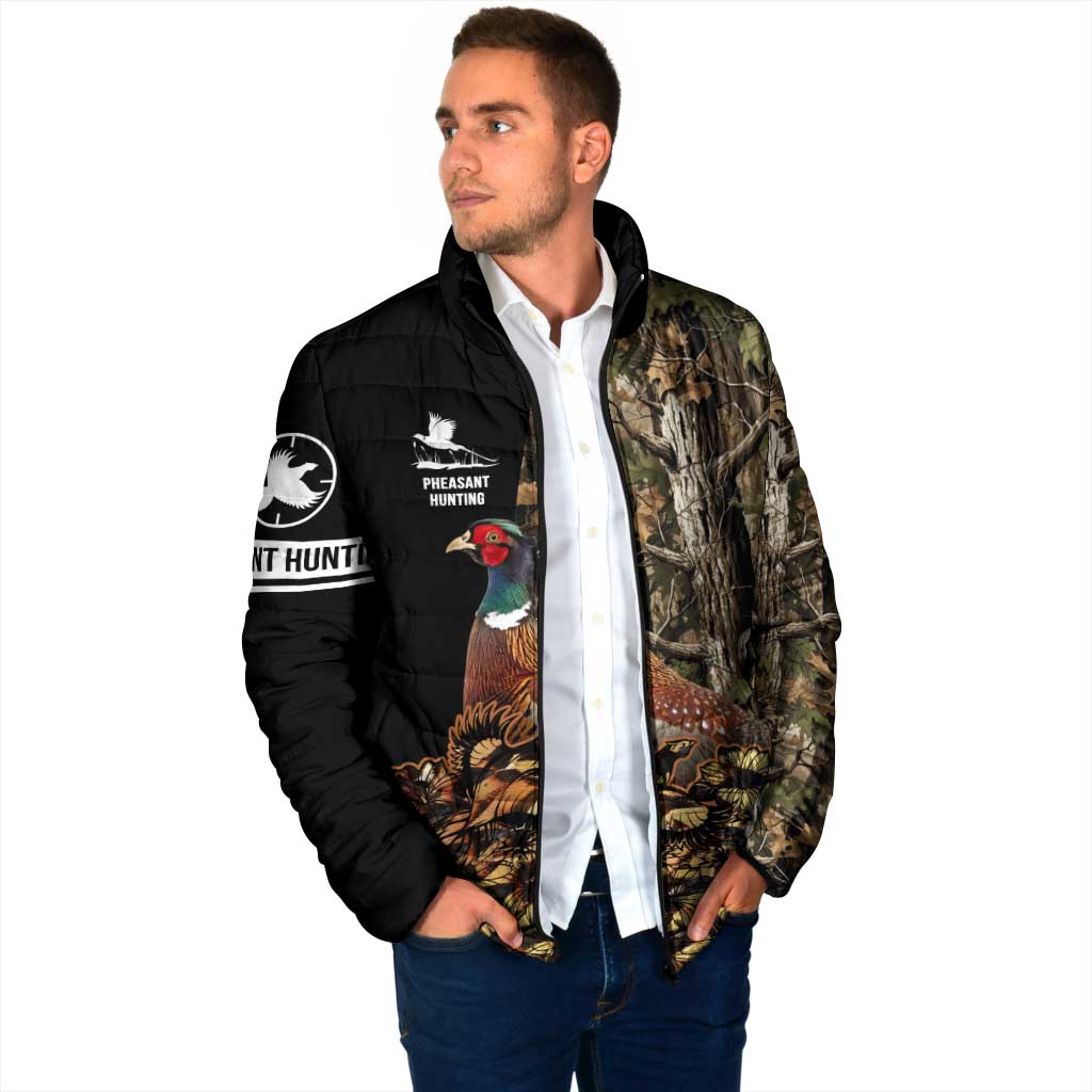 Custom Pheasant Hunting Padded Jacket with Woodland Forest Scene and Autumn Foliage Pattern - Wonder Print Shop