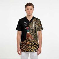 Custom Pheasant Hunting Scrub Top with Woodland Forest Scene and Autumn Foliage Pattern - Wonder Print Shop