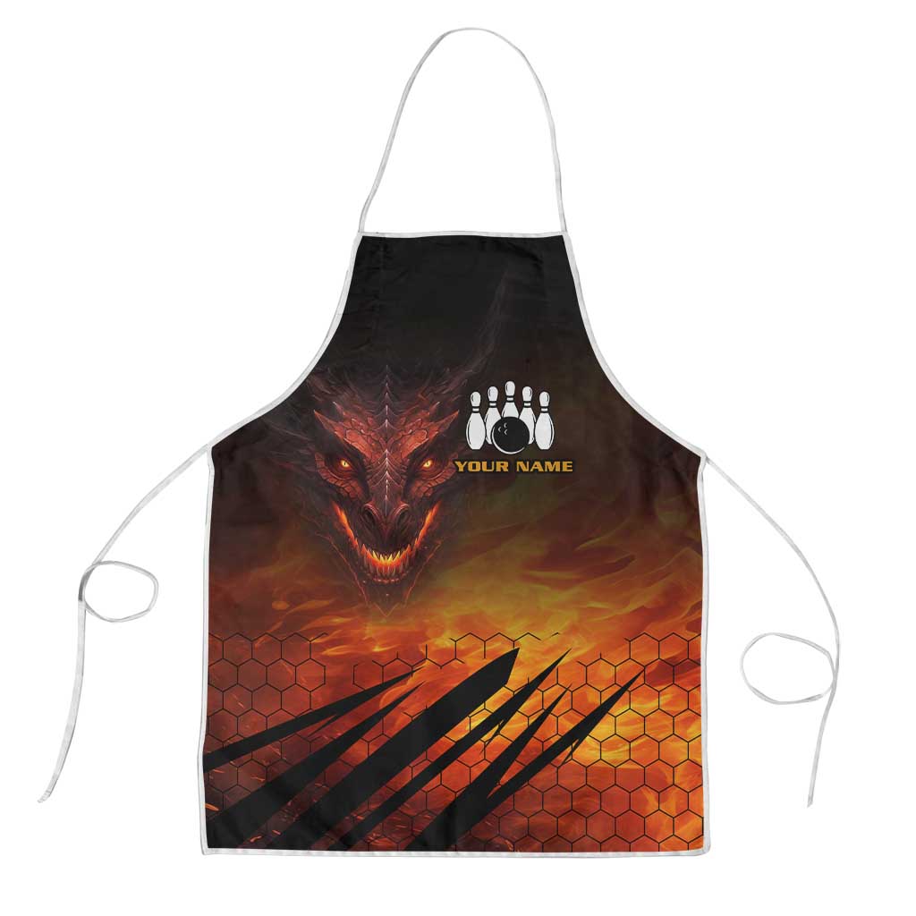 Custom Fiery Dragon Bowling Apron with Flaming Ball and Hexagon Flame Pattern - Wonder Print Shop