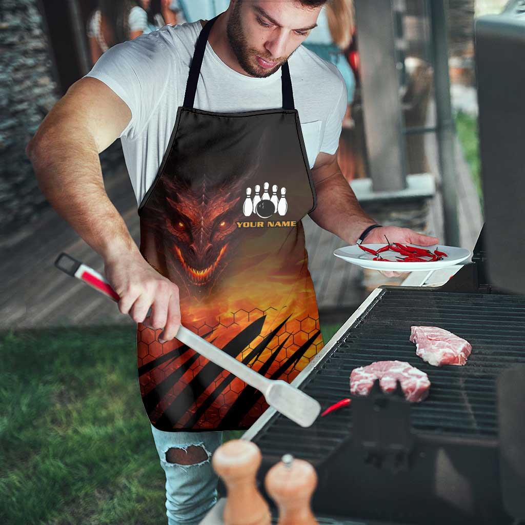 Custom Fiery Dragon Bowling Apron with Flaming Ball and Hexagon Flame Pattern - Wonder Print Shop