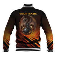 Custom Fiery Dragon Bowling Baseball Jacket with Flaming Ball and Hexagon Flame Pattern - Wonder Print Shop
