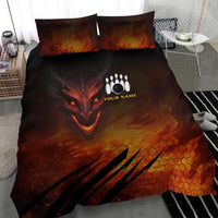 Custom Fiery Dragon Bowling Bedding Set with Flaming Ball and Hexagon Flame Pattern - Wonder Print Shop