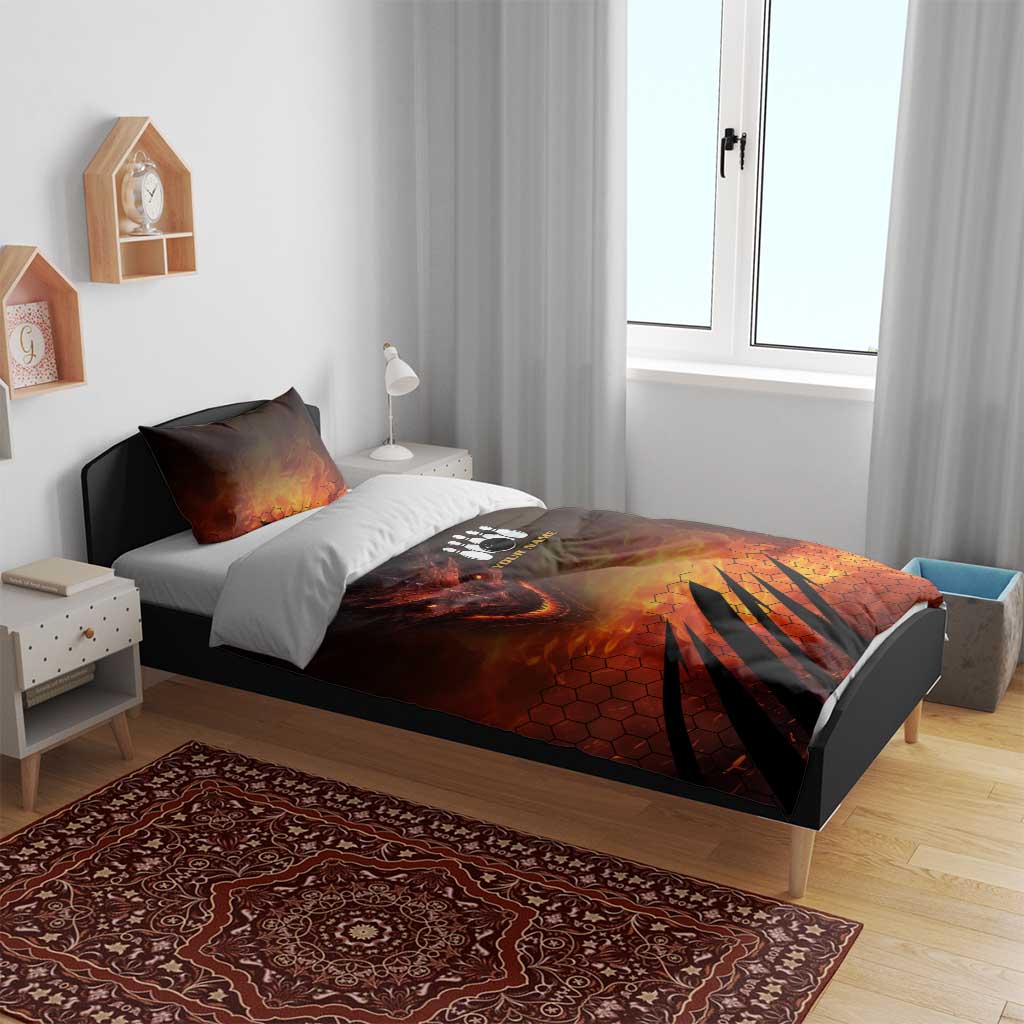Custom Fiery Dragon Bowling Bedding Set with Flaming Ball and Hexagon Flame Pattern - Wonder Print Shop