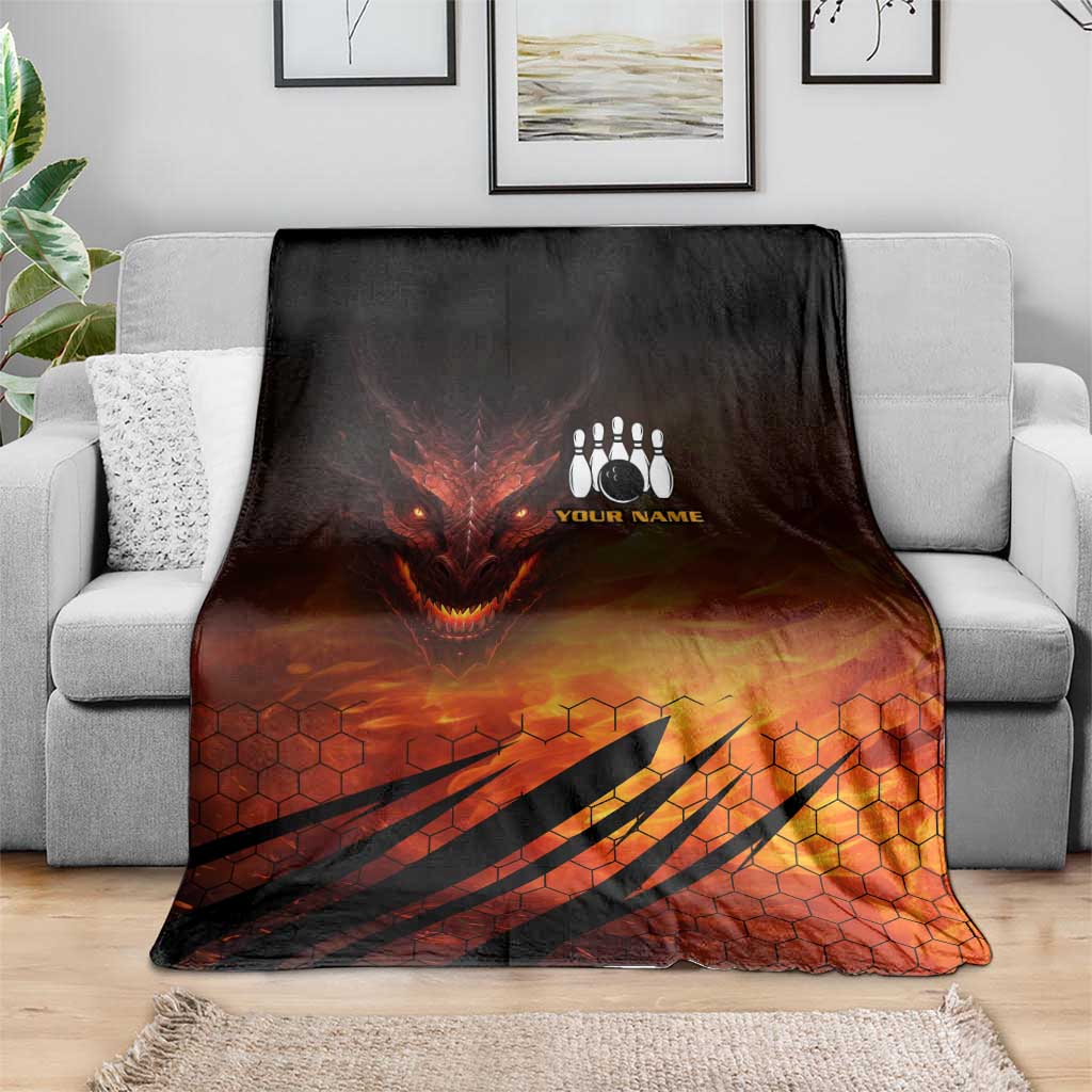 Custom Fiery Dragon Bowling Blanket with Flaming Ball and Hexagon Flame Pattern - Wonder Print Shop