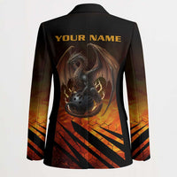 Custom Fiery Dragon Bowling Blazer with Flaming Ball and Hexagon Flame Pattern - Wonder Print Shop