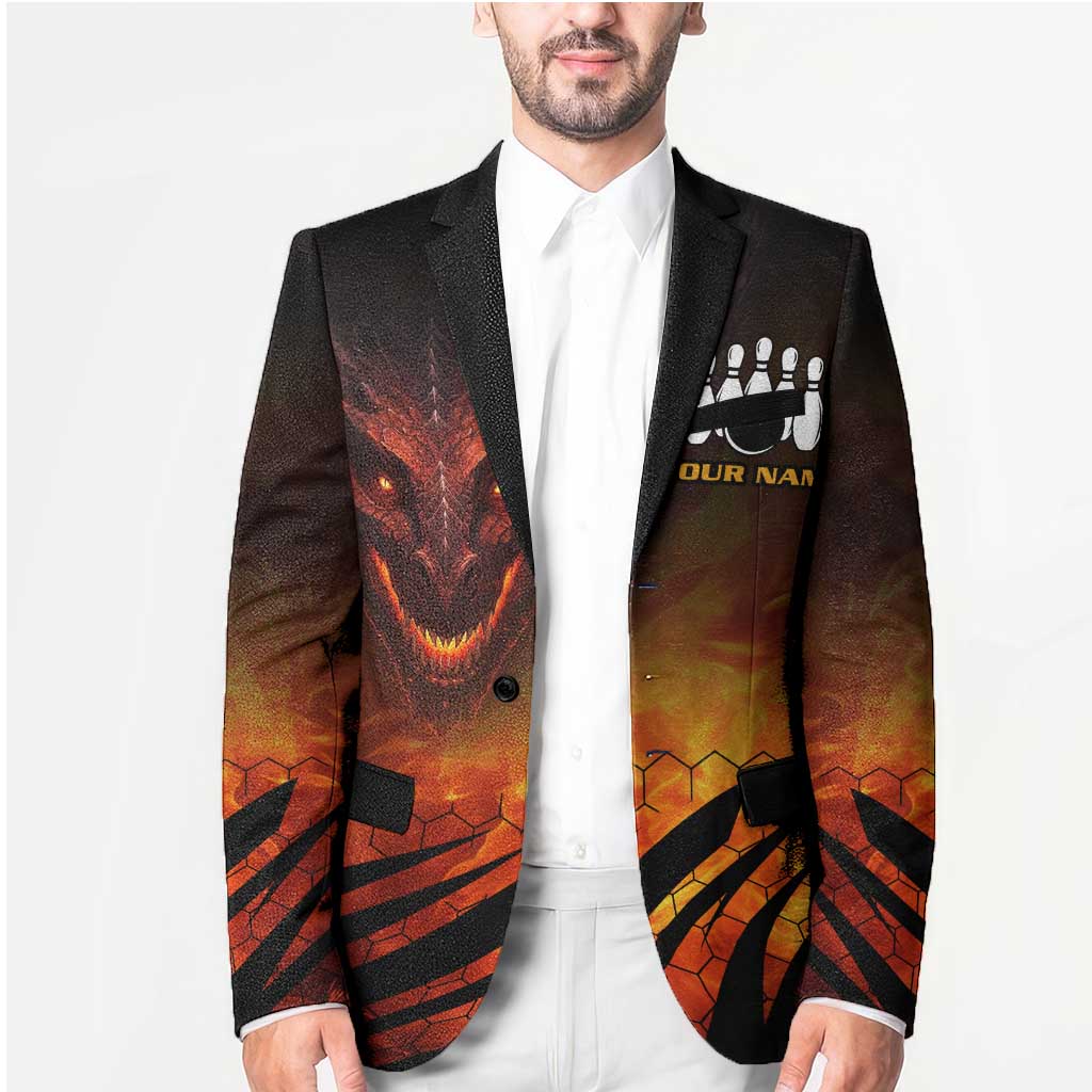 Custom Fiery Dragon Bowling Blazer with Flaming Ball and Hexagon Flame Pattern - Wonder Print Shop