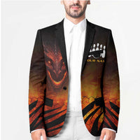 Custom Fiery Dragon Bowling Blazer with Flaming Ball and Hexagon Flame Pattern - Wonder Print Shop