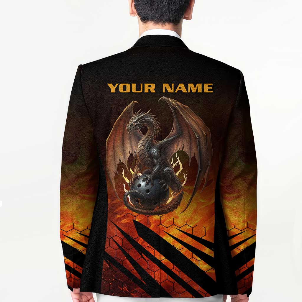 Custom Fiery Dragon Bowling Blazer with Flaming Ball and Hexagon Flame Pattern - Wonder Print Shop