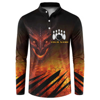 Custom Fiery Dragon Bowling Button Sweatshirt with Flaming Ball and Hexagon Flame Pattern - Wonder Print Shop