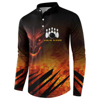 Custom Fiery Dragon Bowling Button Sweatshirt with Flaming Ball and Hexagon Flame Pattern - Wonder Print Shop