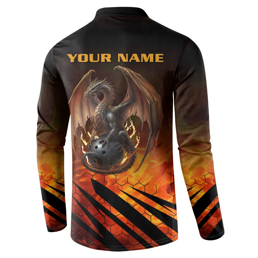 Custom Fiery Dragon Bowling Button Sweatshirt with Flaming Ball and Hexagon Flame Pattern - Wonder Print Shop