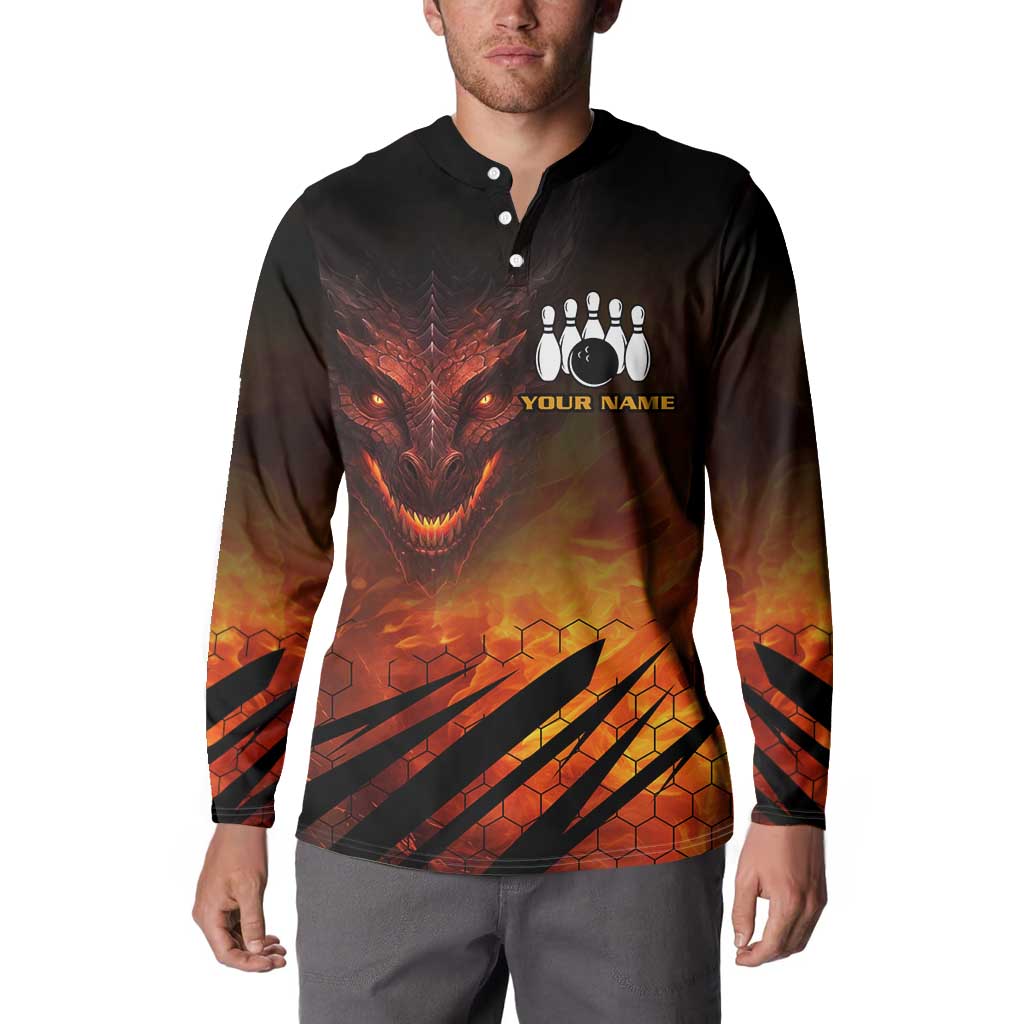 Custom Fiery Dragon Bowling Button Sweatshirt with Flaming Ball and Hexagon Flame Pattern - Wonder Print Shop