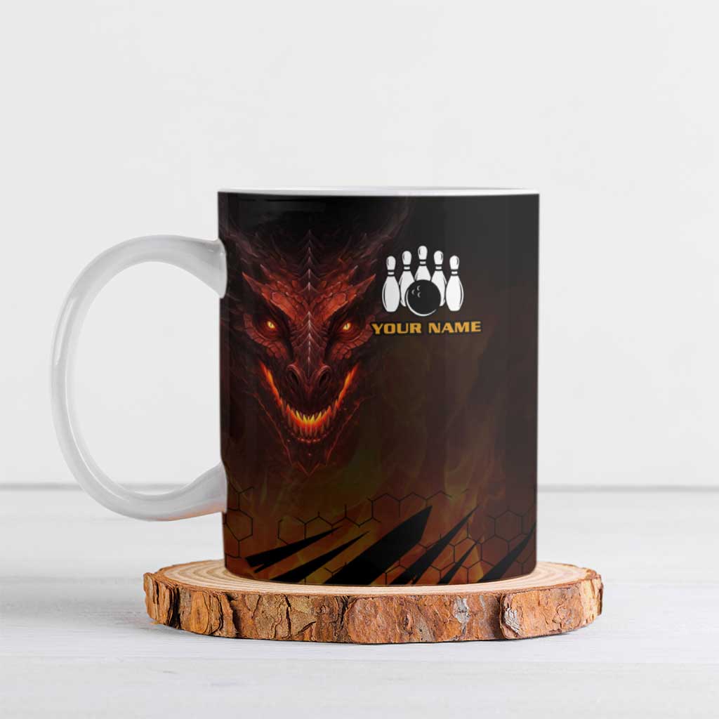 Custom Fiery Dragon Bowling Ceramic Mug with Flaming Ball and Hexagon Flame Pattern - Wonder Print Shop