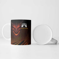 Custom Fiery Dragon Bowling Ceramic Mug with Flaming Ball and Hexagon Flame Pattern - Wonder Print Shop