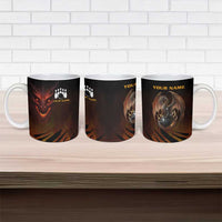 Custom Fiery Dragon Bowling Ceramic Mug with Flaming Ball and Hexagon Flame Pattern - Wonder Print Shop