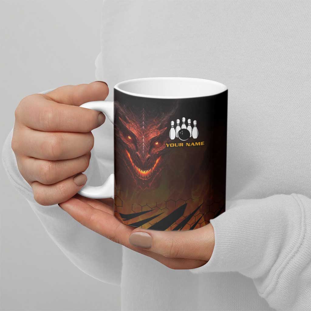 Custom Fiery Dragon Bowling Ceramic Mug with Flaming Ball and Hexagon Flame Pattern - Wonder Print Shop