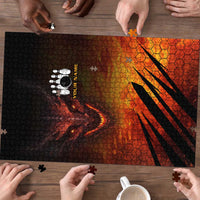 Custom Fiery Dragon Bowling Puzzle with Flaming Ball and Hexagon Flame Pattern - Wonder Print Shop