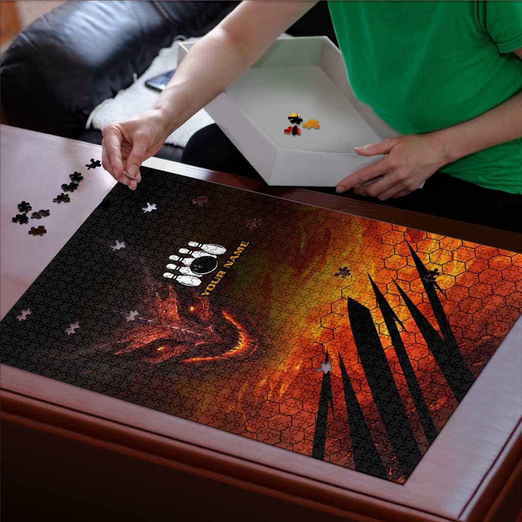 Custom Fiery Dragon Bowling Puzzle with Flaming Ball and Hexagon Flame Pattern - Wonder Print Shop