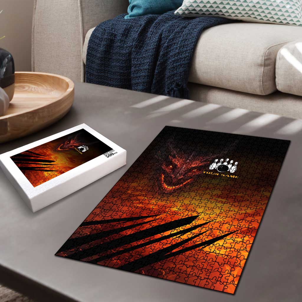 Custom Fiery Dragon Bowling Puzzle with Flaming Ball and Hexagon Flame Pattern - Wonder Print Shop