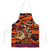 Custom Turkey Bowling Apron with Cartoon Turkey Striker and Orange Geometric Pattern - Wonder Print Shop
