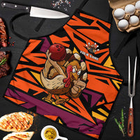 Custom Turkey Bowling Apron with Cartoon Turkey Striker and Orange Geometric Pattern - Wonder Print Shop