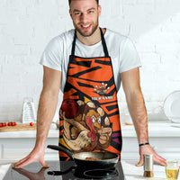 Custom Turkey Bowling Apron with Cartoon Turkey Striker and Orange Geometric Pattern - Wonder Print Shop