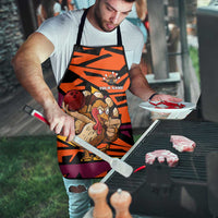 Custom Turkey Bowling Apron with Cartoon Turkey Striker and Orange Geometric Pattern - Wonder Print Shop