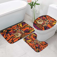 Custom Turkey Bowling Bathroom Set with Cartoon Turkey Striker and Orange Geometric Pattern - Wonder Print Shop