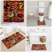 Custom Turkey Bowling Bathroom Set with Cartoon Turkey Striker and Orange Geometric Pattern - Wonder Print Shop