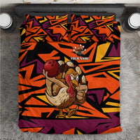 Custom Turkey Bowling Bedding Set with Cartoon Turkey Striker and Orange Geometric Pattern - Wonder Print Shop