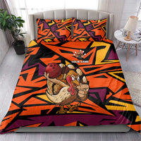 Custom Turkey Bowling Bedding Set with Cartoon Turkey Striker and Orange Geometric Pattern - Wonder Print Shop