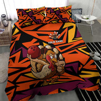 Custom Turkey Bowling Bedding Set with Cartoon Turkey Striker and Orange Geometric Pattern - Wonder Print Shop