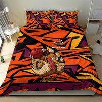 Custom Turkey Bowling Bedding Set with Cartoon Turkey Striker and Orange Geometric Pattern - Wonder Print Shop