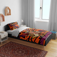 Custom Turkey Bowling Bedding Set with Cartoon Turkey Striker and Orange Geometric Pattern - Wonder Print Shop