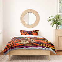 Custom Turkey Bowling Bedding Set with Cartoon Turkey Striker and Orange Geometric Pattern - Wonder Print Shop