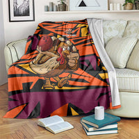 Custom Turkey Bowling Blanket with Cartoon Turkey Striker and Orange Geometric Pattern - Wonder Print Shop