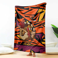 Custom Turkey Bowling Blanket with Cartoon Turkey Striker and Orange Geometric Pattern - Wonder Print Shop