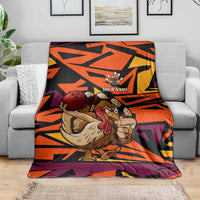Custom Turkey Bowling Blanket with Cartoon Turkey Striker and Orange Geometric Pattern - Wonder Print Shop