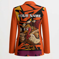 Custom Turkey Bowling Blazer with Cartoon Turkey Striker and Orange Geometric Pattern - Wonder Print Shop