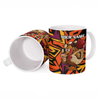 Custom Turkey Bowling Ceramic Mug with Cartoon Turkey Striker and Orange Geometric Pattern - Wonder Print Shop