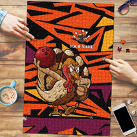 Custom Turkey Bowling Puzzle with Cartoon Turkey Striker and Orange Geometric Pattern - Wonder Print Shop