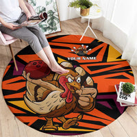Custom Turkey Bowling Round Carpet with Cartoon Turkey Striker and Orange Geometric Pattern - Wonder Print Shop