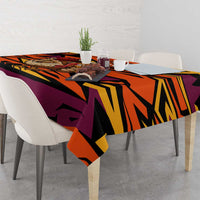Custom Turkey Bowling Tablecloth with Cartoon Turkey Striker and Orange Geometric Pattern - Wonder Print Shop