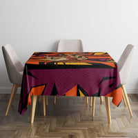 Custom Turkey Bowling Tablecloth with Cartoon Turkey Striker and Orange Geometric Pattern - Wonder Print Shop